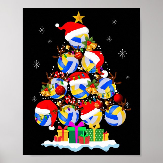 Julgran Volleyball Boll Santa Hat Funny Xma Poster (Framsidan)
