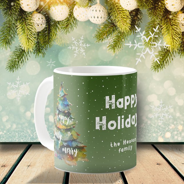 Julgran Watercolor Merry Jolly Lycklig Family Kaffemugg (Skapare uppladdad)