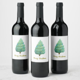 Julgran Watercolor Vinflaska Etikett