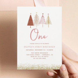 Julgran Winter Onederland Girl 1st Birthday Inbjudningar