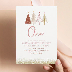 Julgran Winter Onederland Girl 1st Birthday Inbjudningar