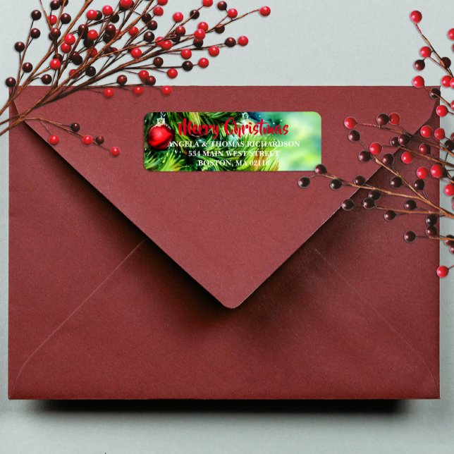 Julgran with Baubles Returadress Etikett (Skapare uppladdad)