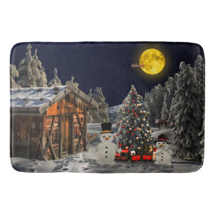 Julgran Wooden Cottage Snögubbe Full Moon Badrumsmatta