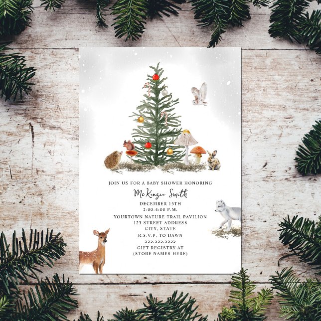 Julgran Woodland Animals Baby Shower Inbjudningar (Skapare uppladdad)