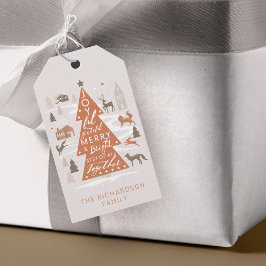 Julgran Woodland Animals & Mysigt Village Presentetikett