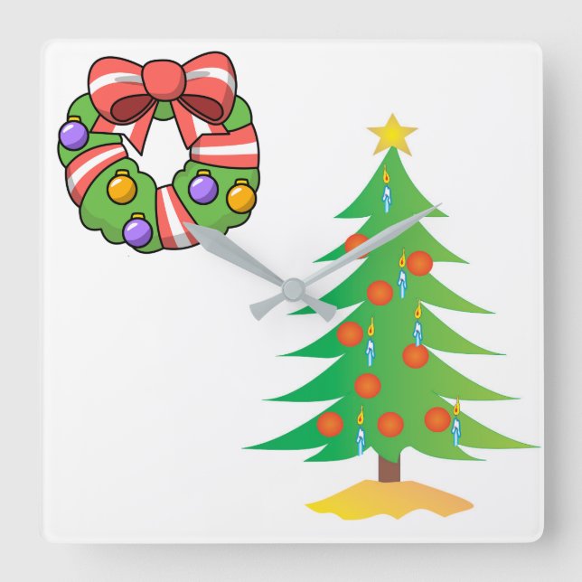 ** JULGRAN & WREATH** CHRISTMAS CLOCK FYRKANTIG KLOCKA (Framsida)