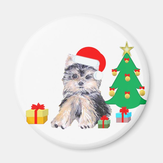 Julgran, Yorkshire puppy hund & gifts Magnet (Framsidan)