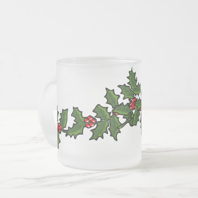 Julgranar av järnek Röd Grön Vit Frostad Glasmugg (Framsida vänster)