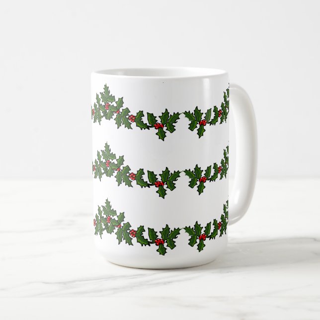 Julgranar av järnek Röd Grön Vit Kaffemugg (Framsida höger)