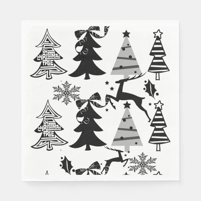 Julgranar Balck & White Papper Napkins Pappersservett (Framsidan)