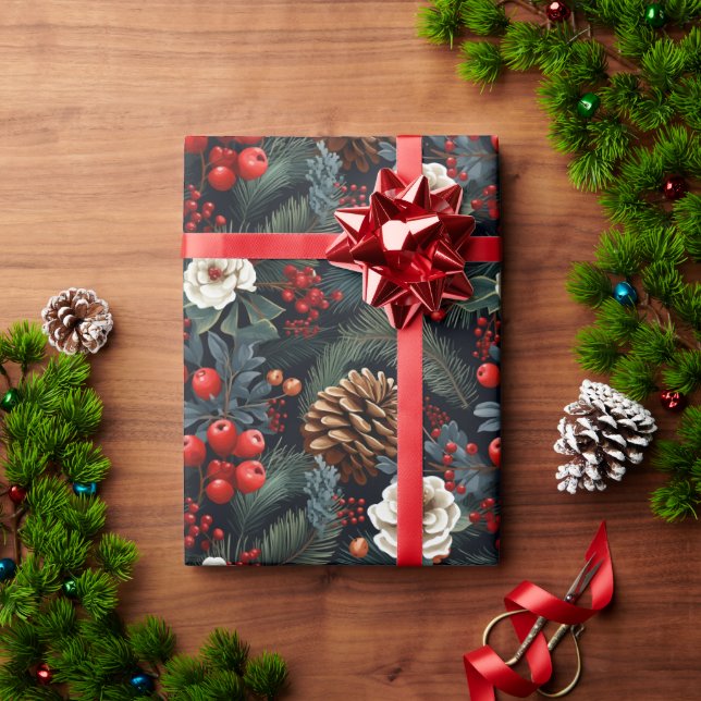 Julgranar Bär Blommig Julmönster Present Presentpapper (Julgåva)
