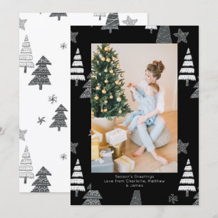 Julgranar Black White Mönster Personlig Julkort