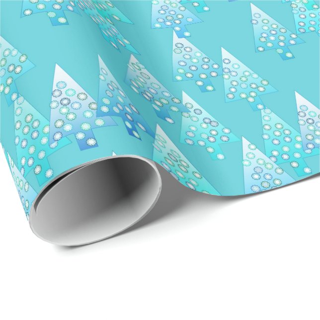 Julgranar blommor som är moderna, turkos, blått presentpapper (Rullad Hörn)