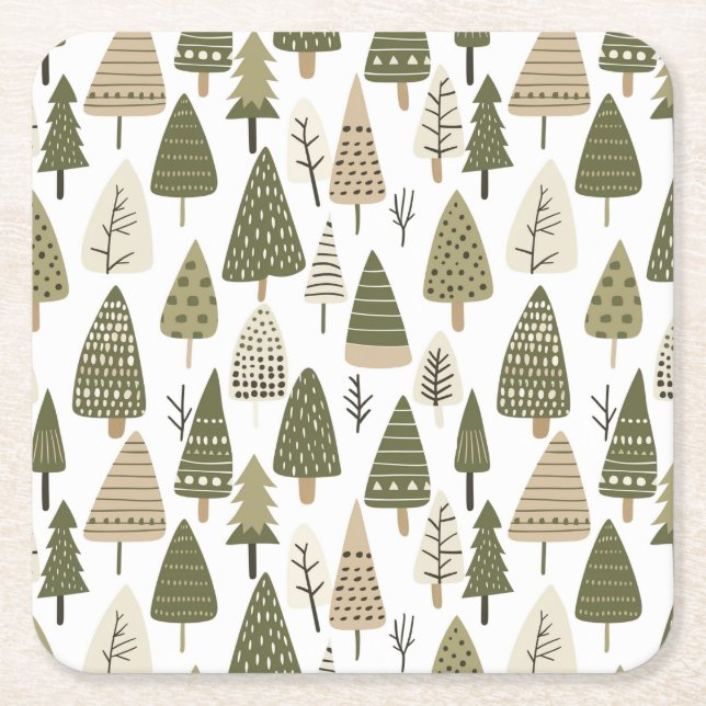 Julgranar brun och grönt underlägg papper kvadrat (Framsidan)