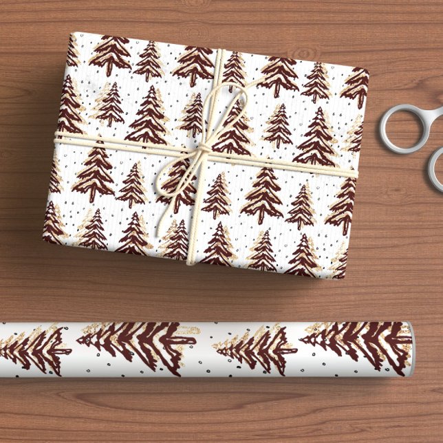 Julgranar Burgundy och Guld Presentpapper (Skapare uppladdad)