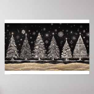 Julgranar Chalkboard Stil Poster