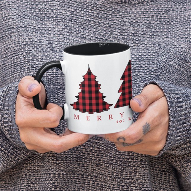 Julgranar Cute Helgdag Buffalo Check Mönster Mugg (Simple Merry Christmas Trees Custom Two Tones Mug)