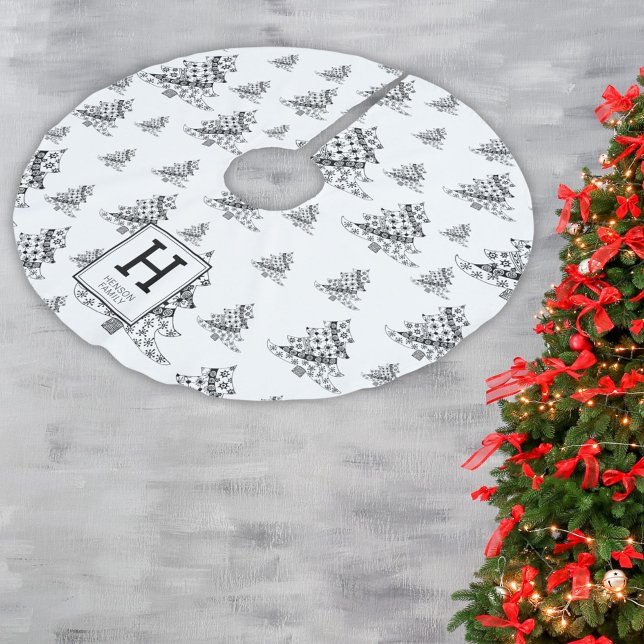 Julgranar Doodle Mönster Monogram Julgransmatta Borstad Polyester (Skapare uppladdad)