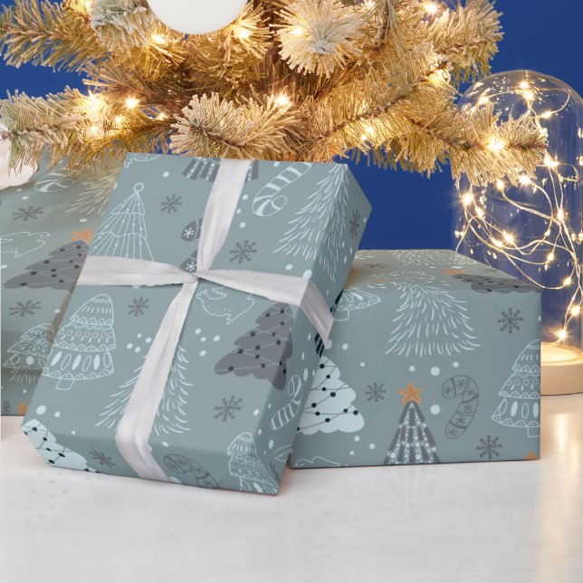 Julgranar Doves Snöflingor Grönt jul Presentpapper (Helgdagar)