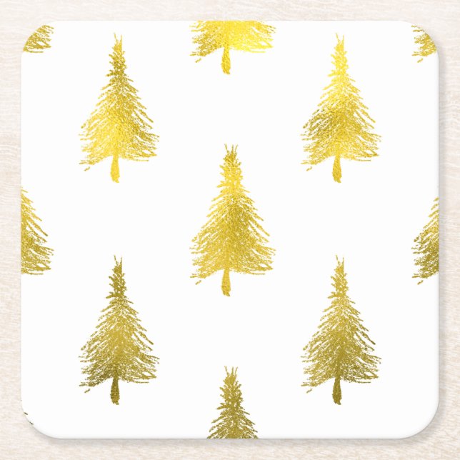 Julgranar Faux Gold Foil Helgdag Mönster Underlägg Papper Kvadrat (Framsidan)