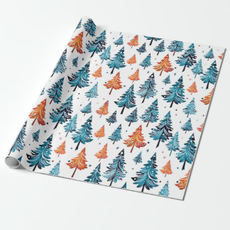 Julgranar för blått och Orange vattenfärg Presentpapper