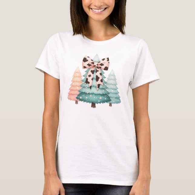 Julgranar för klistrad pastelltyp med radutskrift t shirt (Framsida)