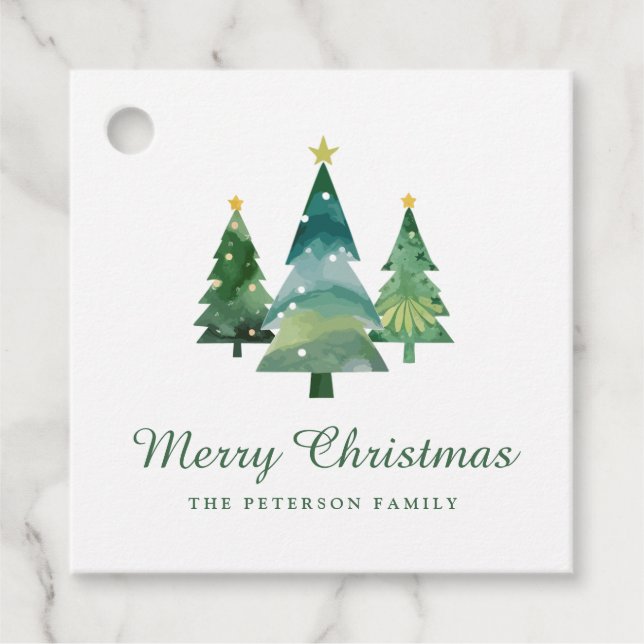 Julgranar för vattenfärg i elegant gåvor etiketter (Framsida)
