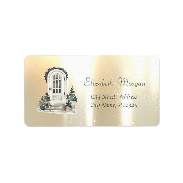 Julgranar Front Door Guld Adressetikett (Framsidan)