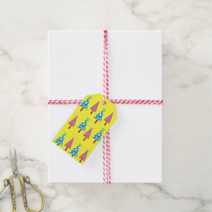 Julgranar Gift Märkres Rosa och blå Gult Presentetikett