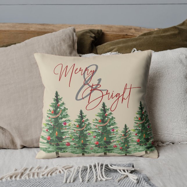 Julgranar | Glad och Lysande | Kuddcover Kudde (Christmas Trees | Merry & Bright | Throw Pillow)