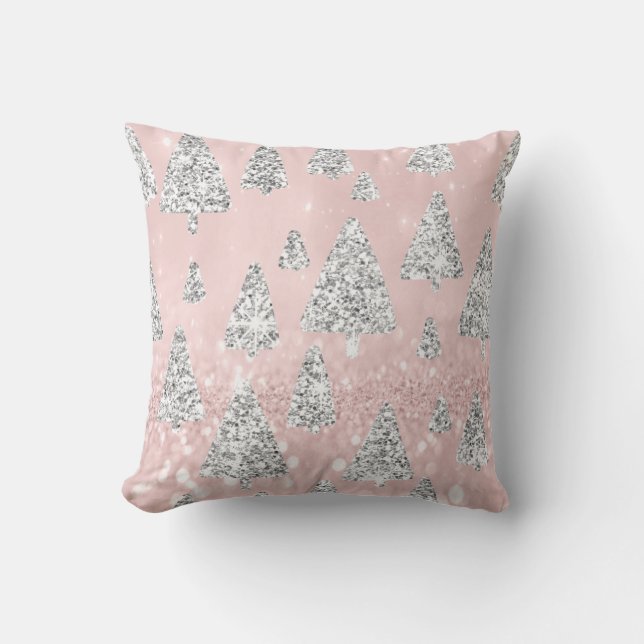 Julgranar Glitter Silver Grått Winter Ro Kudde (Framsida)