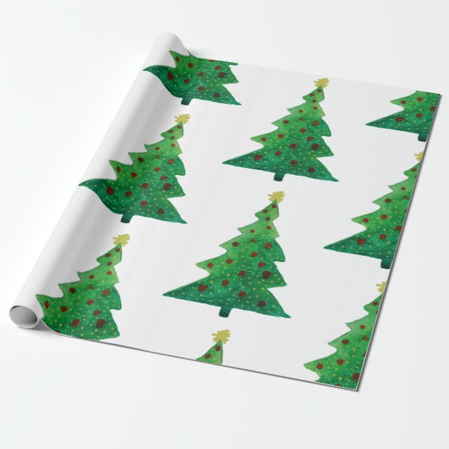 Julgranar Glossy Wrapping Papper, 30 i x 6 f Presentpapper (Utrullad)