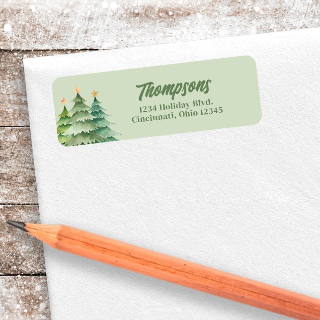 Julgranar Grönt Returadress Returadress Etikett (Christmas trees green retro style return address labels.)