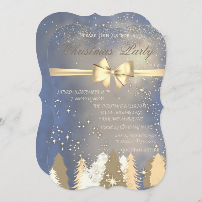 Julgranar,Guld Bow Company jul Party Inbjudningar (Fram/baksida)