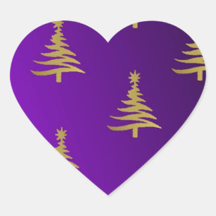 Julgranar Guld på Lilan Hjärtformat Klistermärke