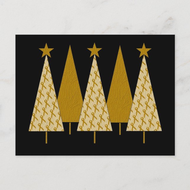 Julgranar - Guld Ribbon Helg Vykort (Framsida)