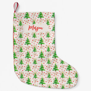 Julgranar & Guld Snöflingor, Red Script Namn Liten Julstrumpa