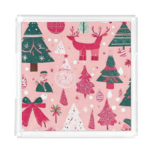 Julgranar hjort snöflingor rosa Dekorativ kudde