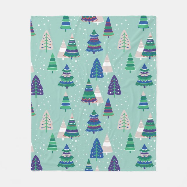 Julgranar i blå bakgrund fleecefilt (Framsidan)