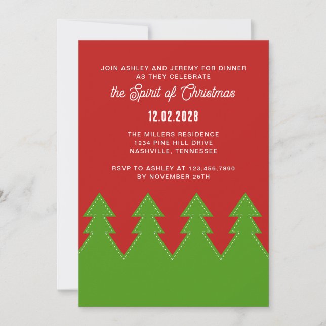 Julgranar i rad Röd och Grönt Helgdag Inbjudningar (Framsida)