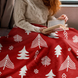 Julgranar i rött och vitt fleecefilt