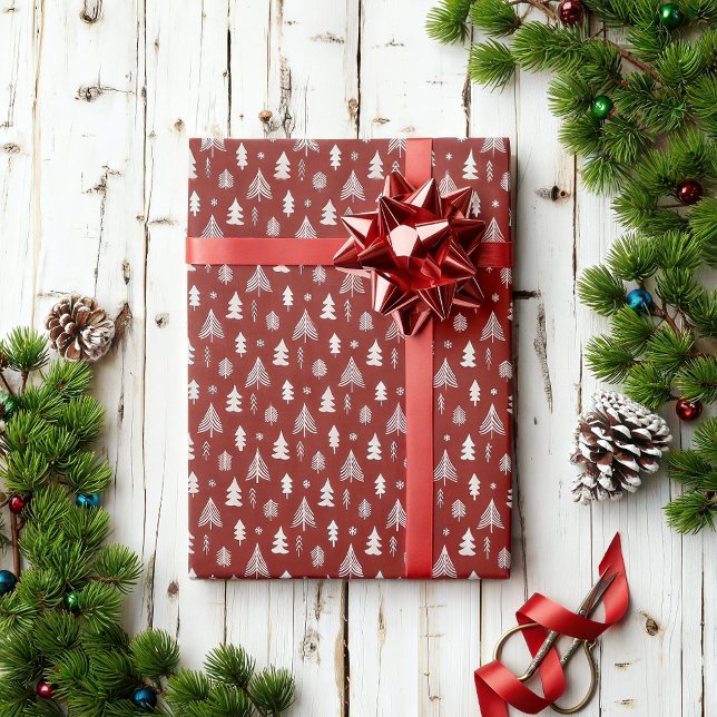Julgranar i rött och vitt presentpapper (christmas wrapping paper)