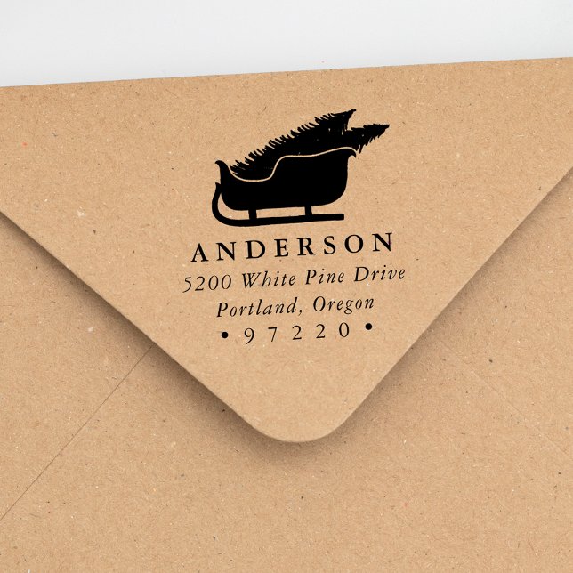 Julgranar i Sleigh Returadress Självfärgande Stämpel (Skapare uppladdad)