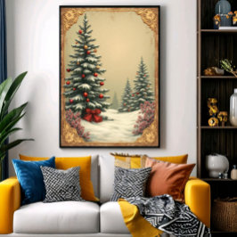 Julgranar i snö poster