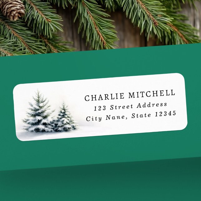 Julgranar i snö-returadressen returadress etikett (Christmas trees in the snow return address label)