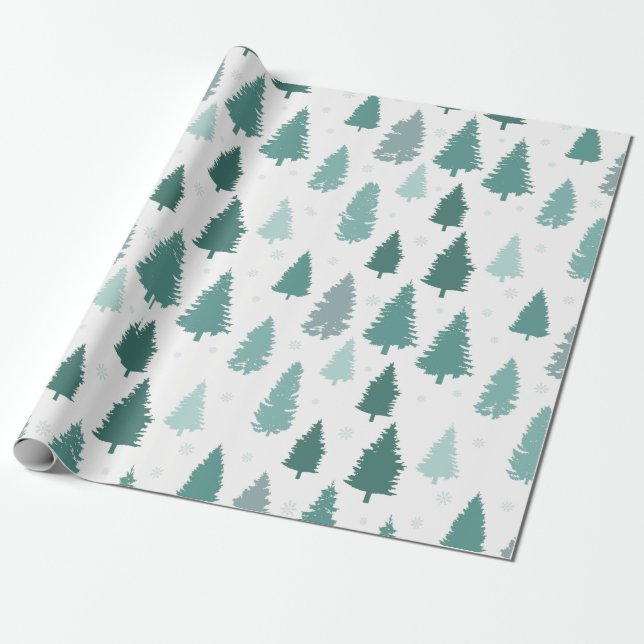 Julgranar Illustration Mönster Presentpapper (Utrullad)