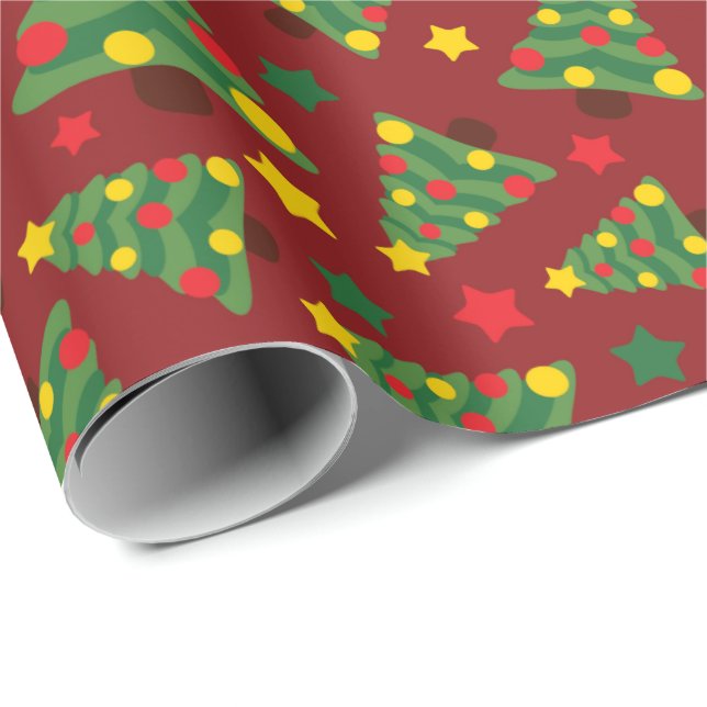 Julgranar med gyllene stjärnor, sömlös presentpapper (Rullad Hörn)