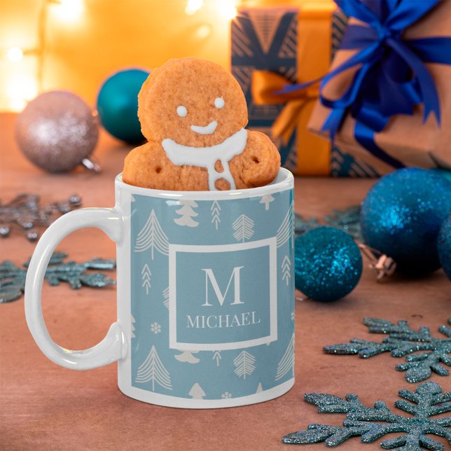 Julgranar med Monogram och Namn Kaffemugg (Skapare uppladdad)