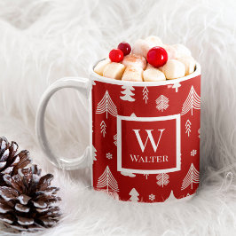 Julgranar med Monogram och Namn Kaffemugg