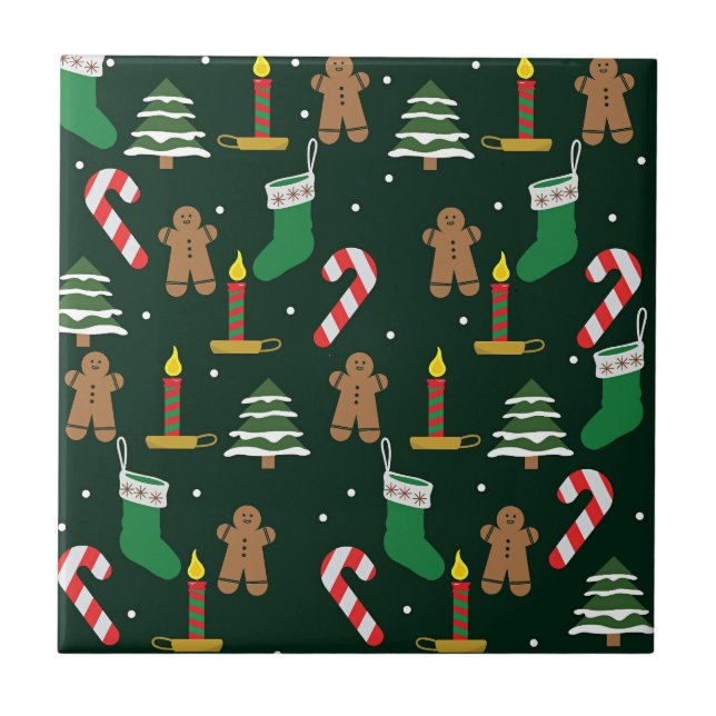 Julgranar med pepparkaksgubbar,  kakelplatta (Framsidan)